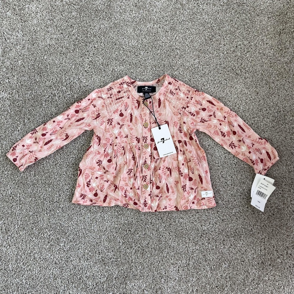 7 For All Mankind Blouse Girls 18 Months Pink Floral Button Tunic Top